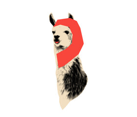 Fototapeta premium Llama halftone cutout. Animal sticker for popart collage.