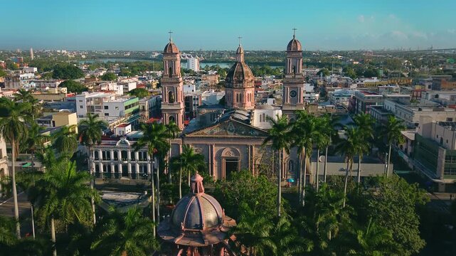 Tampico Cathedral In the Historic Center Cinematic Aerial Drone Dolly In with Tilt Down Movement at Twenty Meters Altitude during a Clear Morning in Tamaulipas Mexico