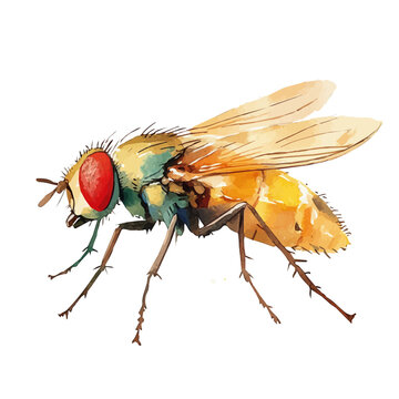 Fruit Fly, playful watercolor vector depicting lively antics and expressive gestures, isolated on a white background.