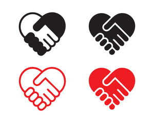 Obraz premium Heart handshake icon set in red and black colors vector illustration isolated on white background art.