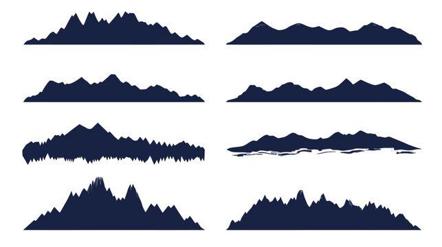 Collection of stylized mountain ranges, rendered in shades of dark blue, creating a silhouette aesthetic
