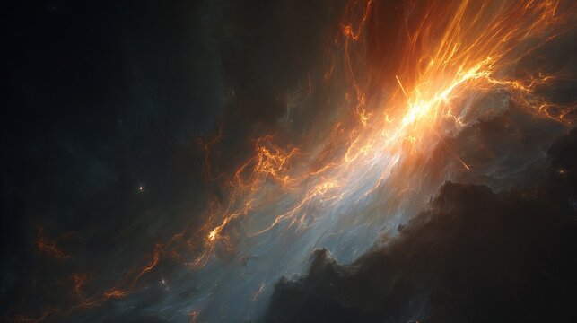 Flames burst brightly against dark space.