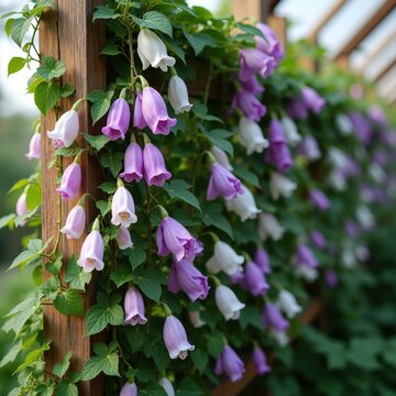 Fragrant Sweet Pea Climbing Vines Enveloping Trellis Design with Blooming Flowers and Lush Green Foliage