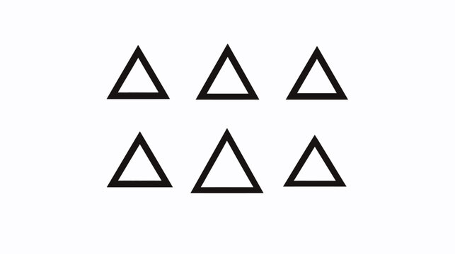 Six black triangles arranged in two rows of three against a white background. Simple and geometric