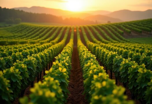 Stunning Vineyard Rows Forming Geometric Patterns across Expansive Hillside Views
