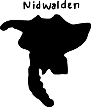 Black silhouette map of Nidwalden canton in Switzerland with distinct borders isolated on white background, minimal geographic illustration