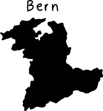 Black silhouette map of Bern region with irregular borders isolated on white background, minimal geographic illustration for design and education use