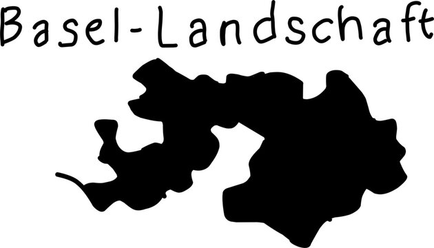 Black silhouette map of Basel-Landschaft canton, Switzerland, isolated on white background. Clean geographic outline ideal for travel and design use.