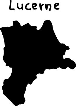 Black silhouette map of Lucerne canton, Switzerland, isolated on white background. Clean geographic outline ideal for travel, education, and design use.