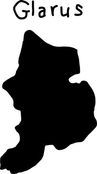 Black silhouette map of Glarus region, Switzerland, isolated on white background. Minimalist geographic shape ideal for design, travel, and education.