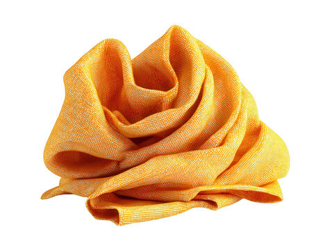 Folded golden yellow fabric scarf knot isolated on transparent background