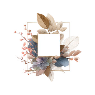 Watercolor autumn wreath with leaves and berries isolated on transparent background