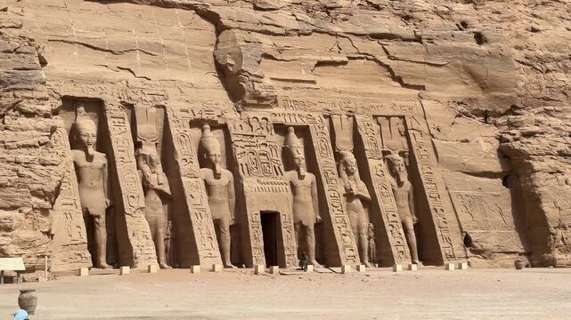 A view of the Temple of Nefertari in Abu Simbel, Egypt.