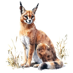 watercolor of Caracal draw illustration, isolated on a white background. © zenvor