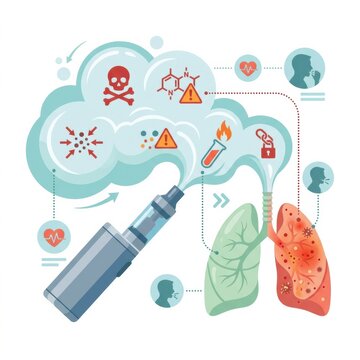 Vaping and Its Effects on Health Illustrated Through Electronic Cigarette Graphics Showing Addiction and Recovery Aspects