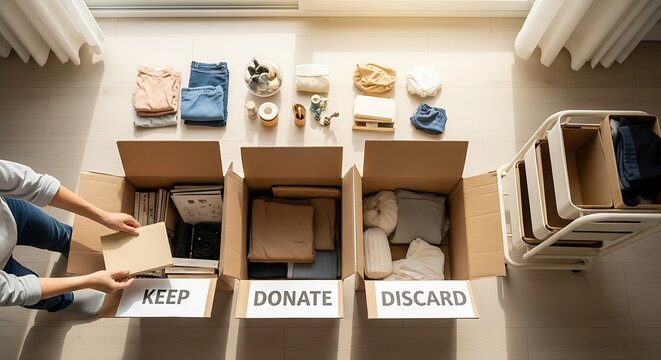 Person sorting items into boxes.