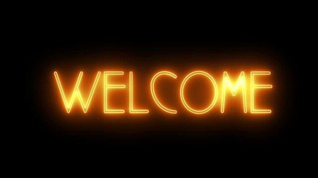 4K looping &ldquo;Welcome&rdquo; neon sign animation with luminous glow, ideal for intros, screens, and digital displays.