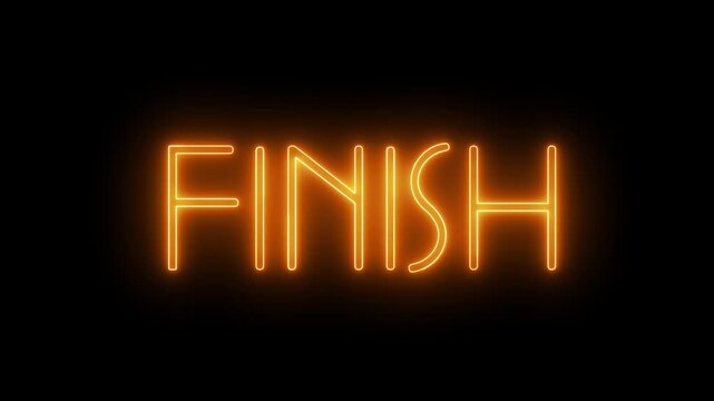 Looping neon &ldquo;Finish&rdquo; text animation with luminous glow and haze effect, ideal for titles, endings, and digital screens.