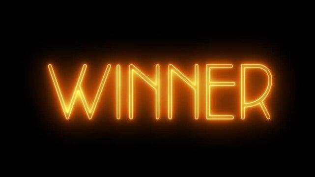 &ldquo;Winner&rdquo; neon text animation with glowing light and shimmering haze effect on dark background. 4K looping &ldquo;Winner&rdquo; neon sign animation with luminous glow, ideal for competitions, achievements