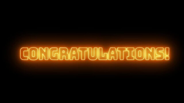 &ldquo;Congratulations&rdquo; neon text animation with glowing light and shimmering haze effect on dark background. 4K looping &ldquo;Congratulations&rdquo; neon sign animation with luminous glow, ideal for celebrations, ach