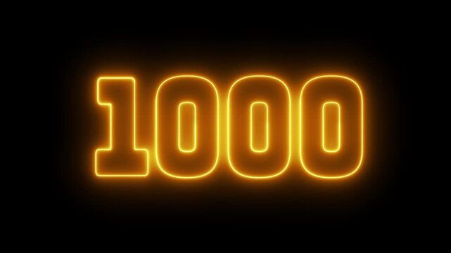 1000 number text font with neon light. Luminous and shimmering haze inside the letters of the text five hundred. 1000 number neon sign. Thousand neon number