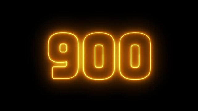 Bright neon &ldquo;900&rdquo; number sign with luminous glow and haze effect, modern typography for celebration, sale, and promotional design. Luminous and shimmering haze inside the letters of the text nine hund
