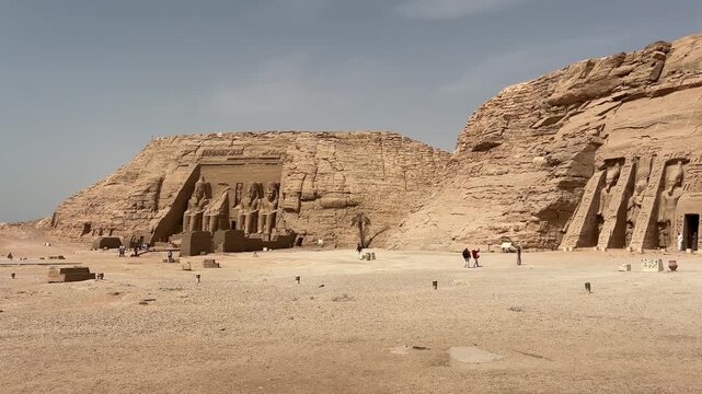 A view of the Temple of Ramses II and  the Temple Nefertari in Abu Simbel, Egypt.