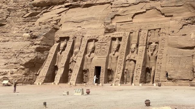 A view of the Temple of Nefertari in Abu Simbel, Egypt.