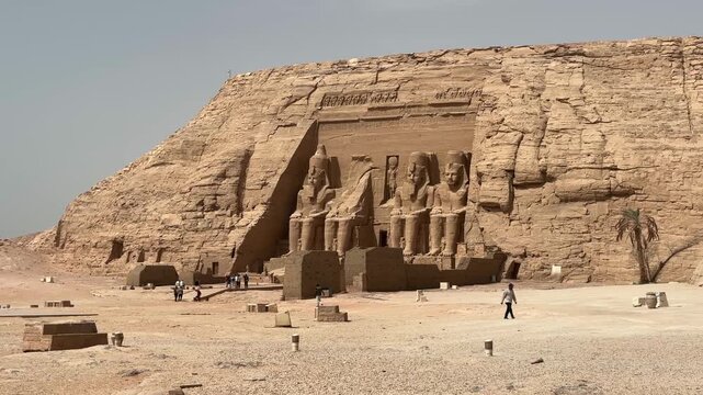 A view of the Temple of Ramses II and  the Temple Nefertari in Abu Simbel, Egypt.