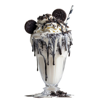 Delicious chocolate ice cream sundae with whipped cream and sprinkles isolated on transparent background