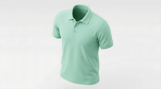 Blank mint green polo shirt mockup on invisible ghost mannequin isolated on white background for apparel branding