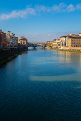 Obraz premium Beautiful Ponte Vecchio bridge landmark over the Arno bridge in the beautiful old city of Florence, Italy