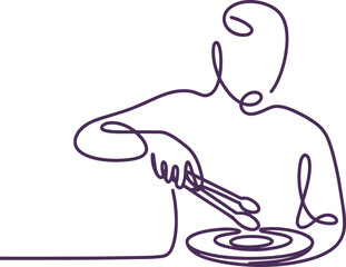 Fototapeta premium Person plating food with tongs in minimalist line art style with line drawing, single line, and drawing