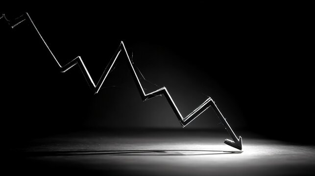 Declining trend graph with downward arrow on dark background