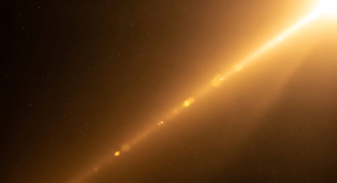 Sunlight beam shining through space with bright light and lens flares in the darkness