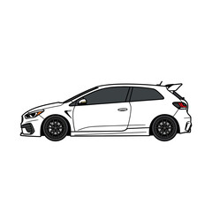 Obraz premium Modern White Sport Hatchback Car with Spoiler, Side View