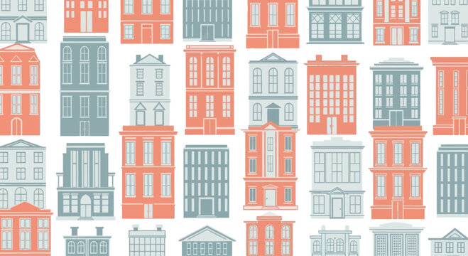 Retro Architectural Building Facades Pattern Seamless Vector Illustration