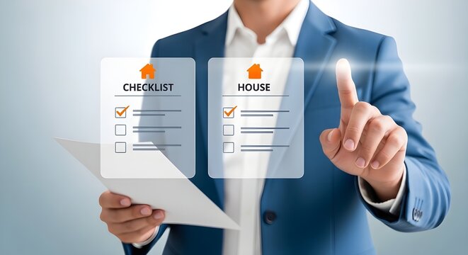 Business professional selecting trust and mortgage options on digital interface