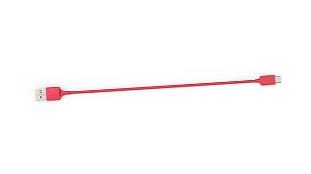 Red USB-C to USB-A cable on white background