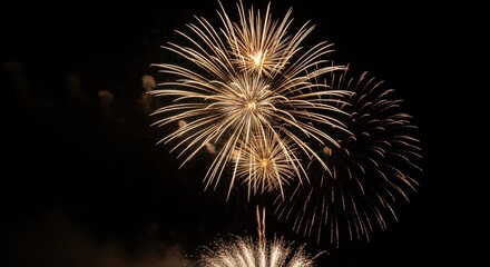 Obraz premium Golden Fireworks Exploding in Night Sky