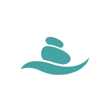 Zen stones stacked on wavy water surface, spa and wellness concept icon