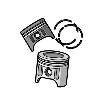 Engine Piston and Rings - Automotive Mechanical Parts Illustration