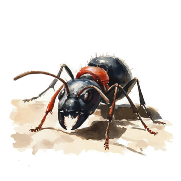 watercolor of Ant draw illustration, isolated on a white background.