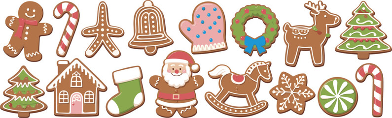 Assortment of Christmas Gingerbread Cookies on White Background © Emon
