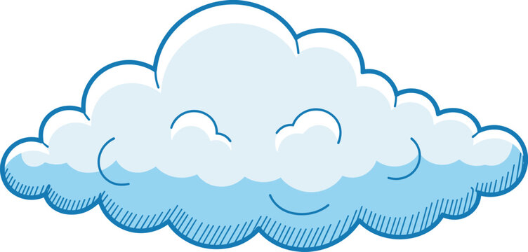 Cute Cartoon Cloud with Happy Face and Blue Outline on White Background