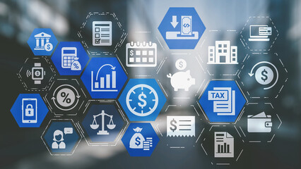 Naklejka premium Accounting technology transforms how accounting income expense operates. With digital calculation cloud accounting, business adopt accounting technology to improve credit and debt accuracy. Spire