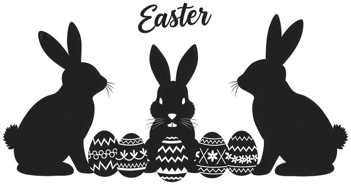 Easter rabbit png Black bunny cutout Spring hare illustration Silhouette graphic png Holiday bunny cutout Decorative egg border png Minimalist easter frame isolated transparent background image