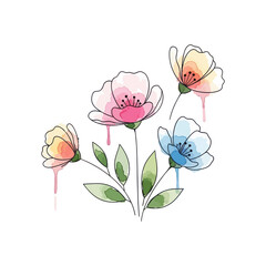 Fototapeta premium A colorful illustration of flowers in pastel shades on a white background