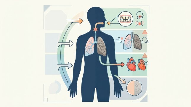 Diagram Shows Smoking Effects on Health With a Focus on Addiction Recovery and Healthcare Timelines Related to Lung and Heart Issues