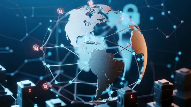 Global technology network concept with floating globe and data connections for international business events